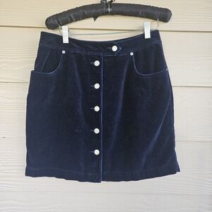 Liz Claiborne Lizwear Navy Blue Velvet Button Up Mini Skirt Size 8